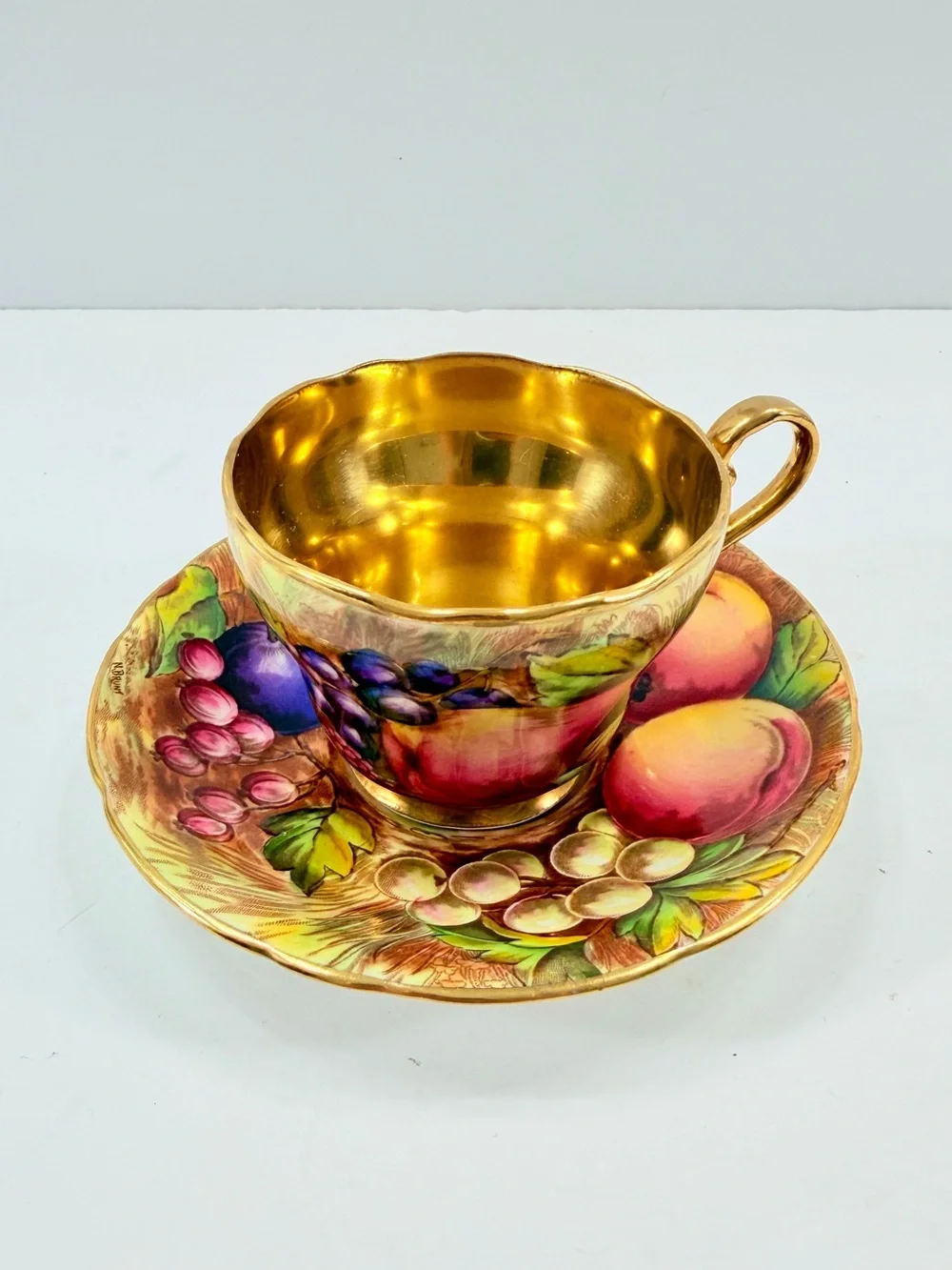 Vintage Aynsley Orchard Gold Teacup Cup and Saucer Signed‎ N. Brunt, Bone China